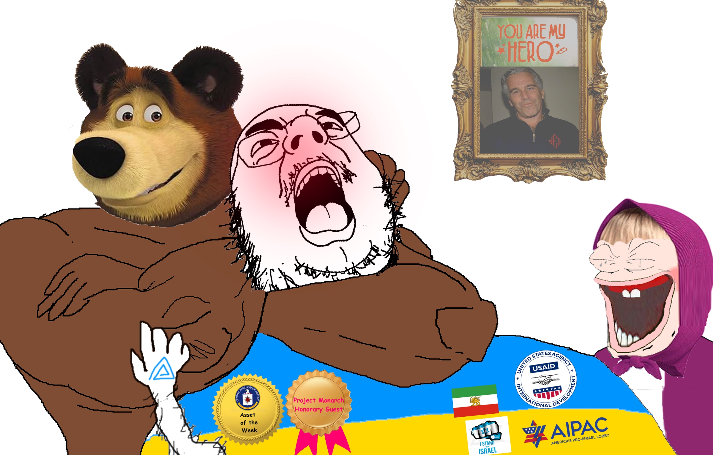 pepe, hydejak, 1soyjak, aipac, angry, bald, buff, choke hold, cia nigger, glasses