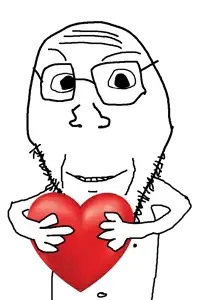 chinson, angry, arm, bald, facial hair, forehead lines, front view, glasses, hands, heart