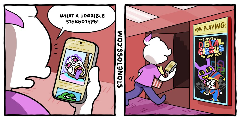 stonetoss, jax (the amazing digital circus), pepe, pomni, bernd, 1soyjak, ack, comic, hanging, holding object