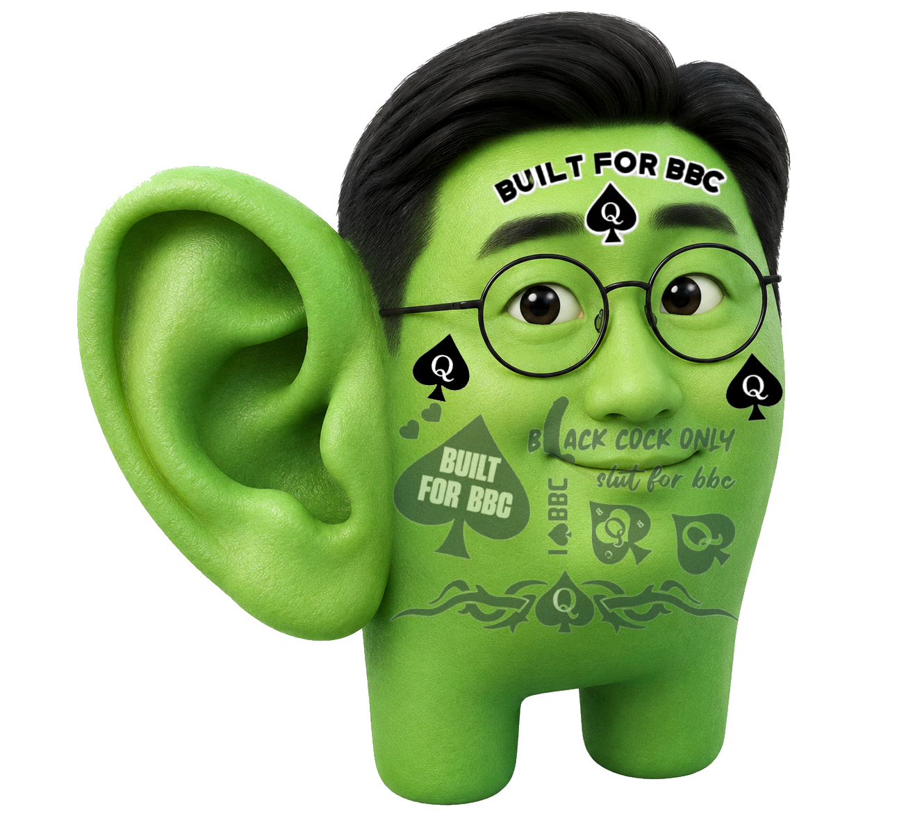 asian, asian eyes, asian man, bbc, big ear, bnwo, ear, glasses, green skin, hair