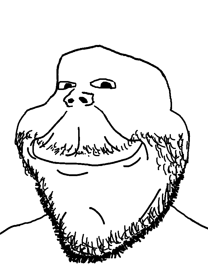 gapejak, impish soyak ears, henry, mustached henry, 1soyjak, aliased, bald, beard, closed mouth, forehead lines