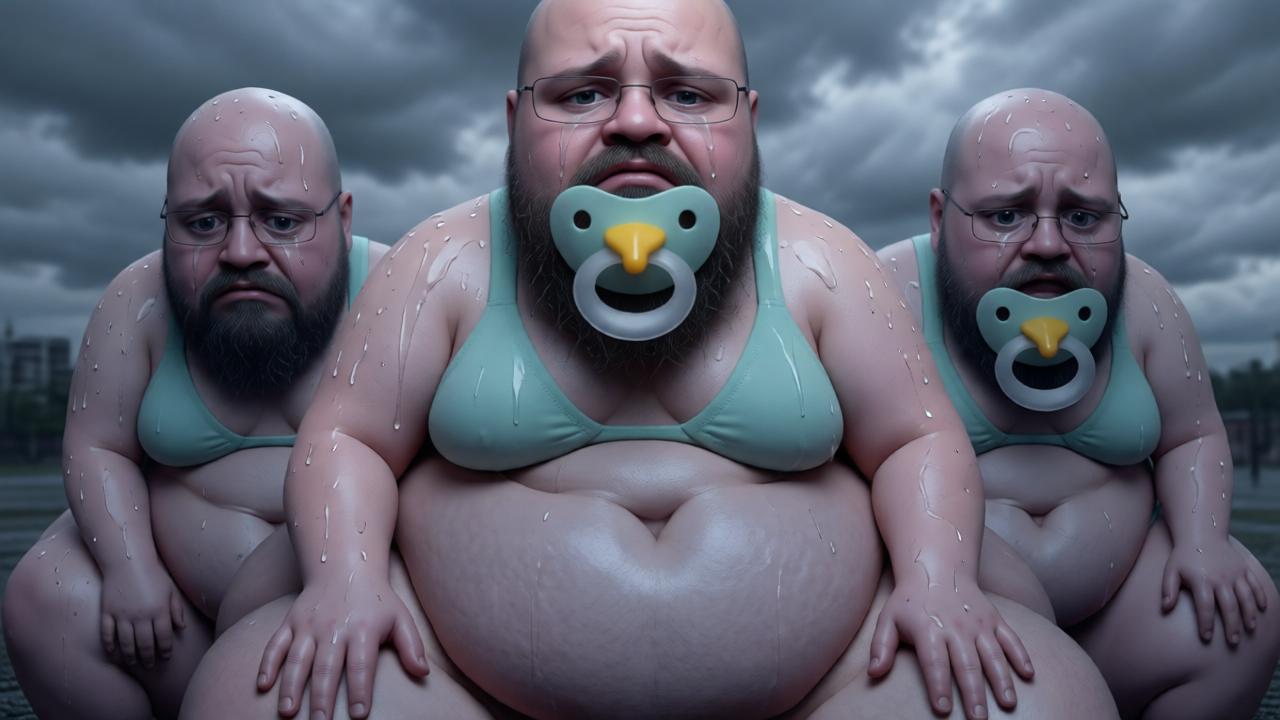 gapejak, babyjak, 3soyjaks, belly, belly button, closed mouth, cloudy, explicit babyjak, fat, irl background