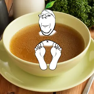 gapejak, wholesome soyjak, bath, feet, food, glasses, irl background, leaf, smile, soup