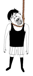 bernd, hanging troonjak, troonjak, ack, black and white, bloodshot eyes, clothes, crying, dead, ear