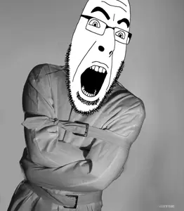 cobson, excited, glasses, irl background, open mouth, schizo, soyjak, straitjacket, stubble