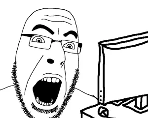 cobson, 1soyjak, bald, computer, computer mouse, excited, glasses, looking to the right, monochrome, open eyes