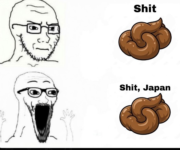 excited soyjak, soyak, soyak (irritated), thing japanese, 2soyjaks, closed mouth, eyebrows, forehead lines, glasses, horrified