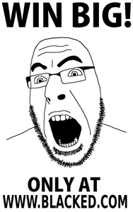 cobson, bbc, blacked, excited, glasses, open mouth, soyjak, stubble, text, win big