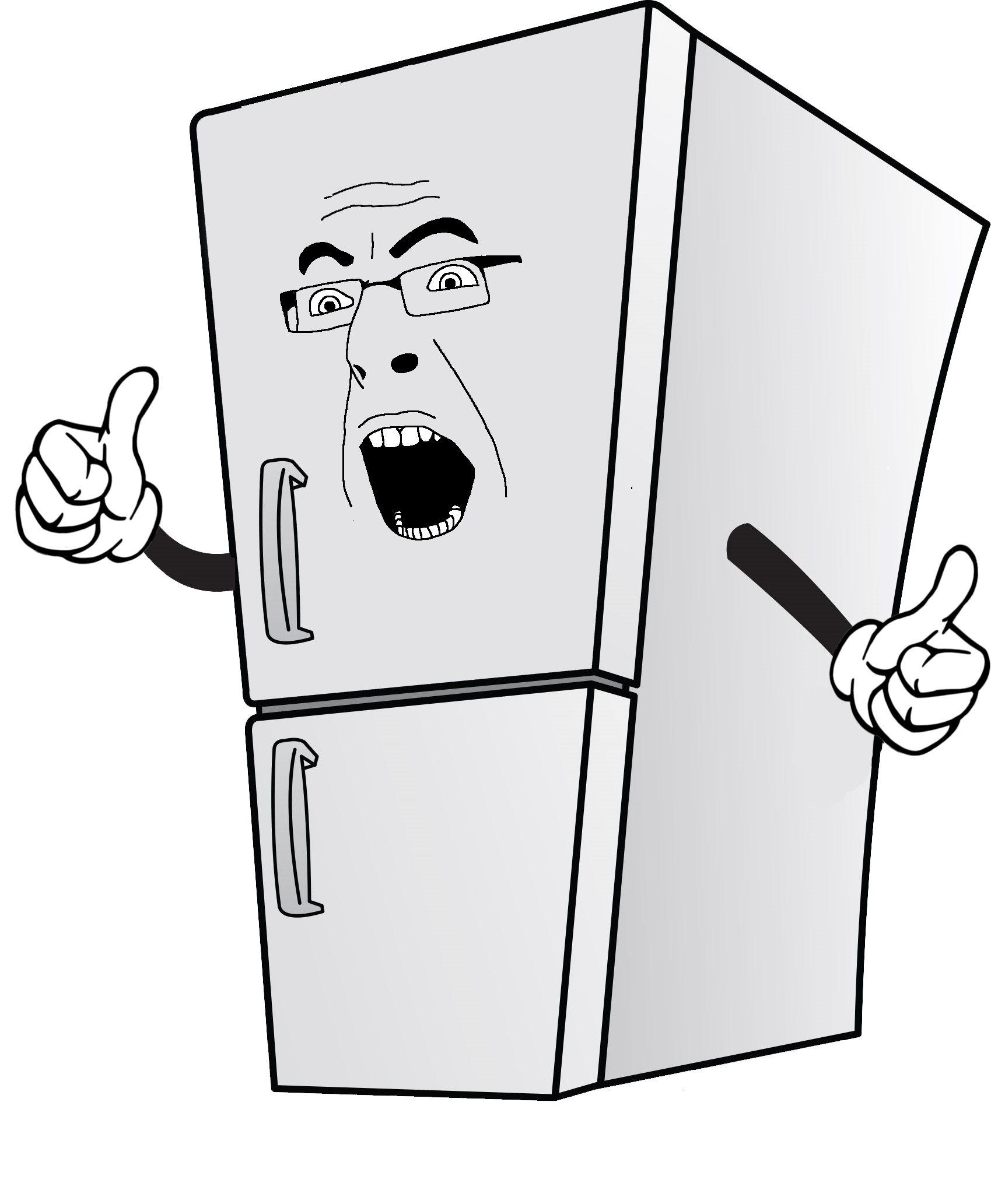cobson, 1soyjak, appliance, arm, excited, forehead lines, fridge, full body, glasses, hand