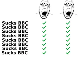 cobson, 2soyjaks, bald, bbc, black eyes, black hair, checklist, checkmark, excited, glasses