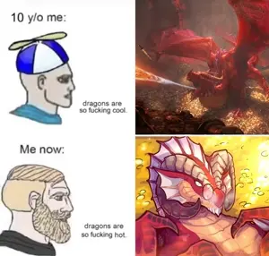 yes chad, bald, beard, blonde hair, closed mouth, dragon, hair, looking to the right, no beard, open eyes