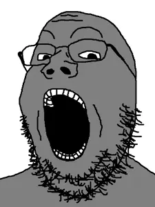 gapejak, black eyes, checkered skin, complex skin, glasses, looking at you, monochrome, nose, open mouth, soyjak