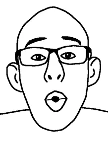 nojak, vlodfather, 1soyjak, bald, black eyes, front view, glasses, looking at you, monochrome, no beard
