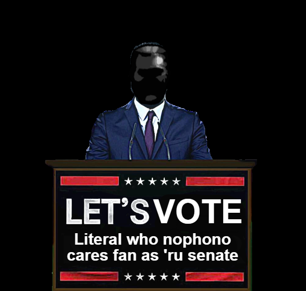 gigachad, nophono, literal who for senate, blue jacket, clothes, faceless, glowing eyes, gray skin, lets kill niggers, necktie