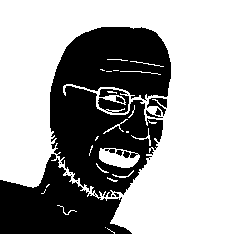 nukejak, 1soyjak, bald, beard, black skin, glasses, half body, inverted colors, looking at you, open eyes