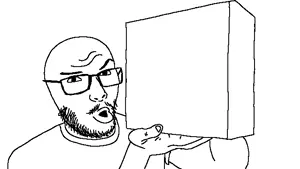unknown, box, clothes, fingernail, forehead lines, glasses, hands, holding object, lips, monochrome