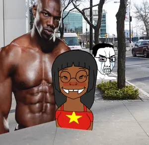 sheeeit, chudjak, soykio kid, 2soyjaks, animated, bald, bbc, black eyes, black hair, blacked