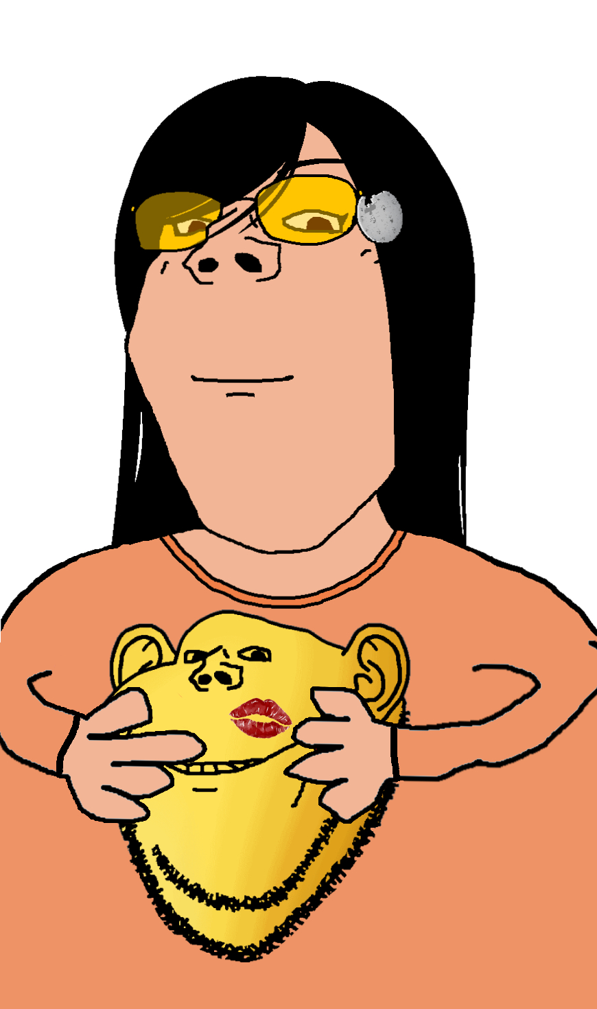 gapejak, impish soyak ears, female gapejak, wholesome soyjak, femjak, 1soyjak, black hair, closed mouth, female, femjak