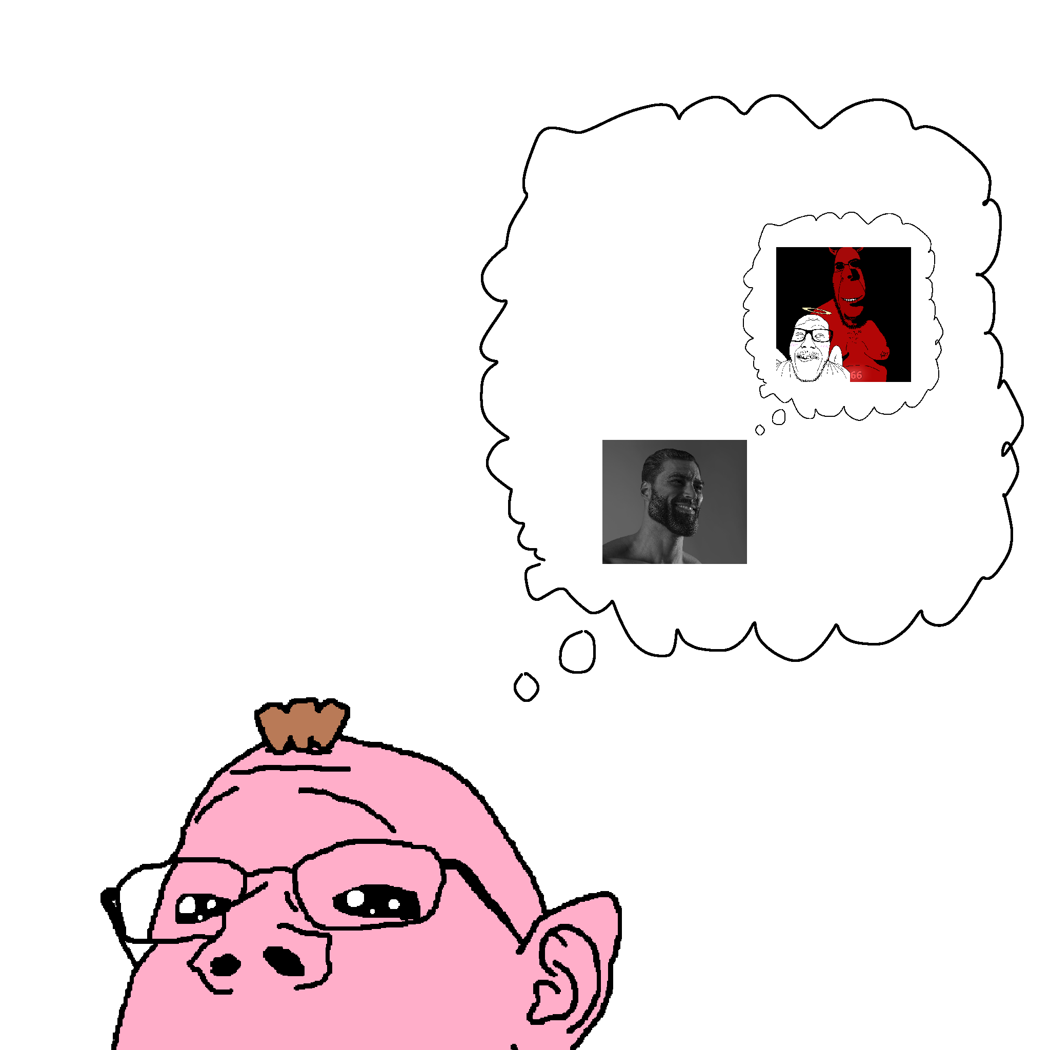 gigachad, cobson, gapejak, punkjak, 3soyjaks, 666, angel, black eyes, brown hair, glasses
