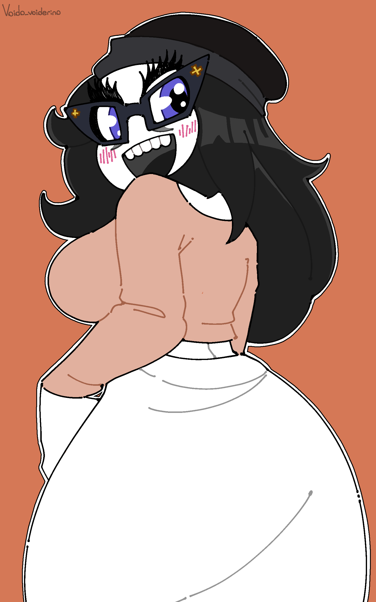 soytan, art, ass, back view, beanie, big breasts, blush, breasts, clothes, hair