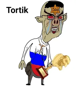 happy merchant, chudjak, angry, animal, bloodshot eyes, countrywar, crying, ears, full body, judaism
