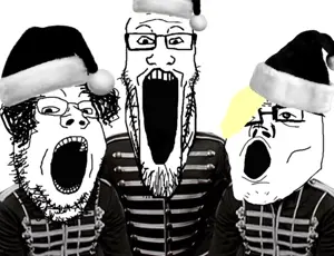 cobson, markiplier soyjak, tony soprano soyjak, 3soyjaks, animated, christmas, glasses, music, my chemical romance, open mouth