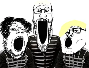 cobson, markiplier soyjak, tony soprano soyjak, 3soyjaks, clothes, glasses, hair, my chemical romance, open mouth, soyjak