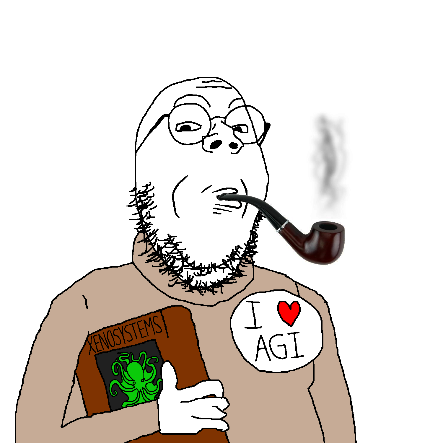 gapejak, bookworm, 1soyjak, agi, artificial general intelligence, badge, bald, beard, book, clothes