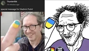 thunderf00t, black lives matter, glasses, globohomo, irl background, painted nails, smile, soyjak, stubble, ukraine