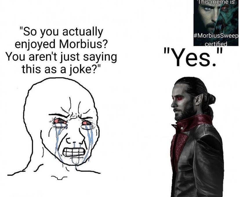 crying wojak, morbius, wojak, yes chad, 2022, angry, bald, beard, black eyes, black hair