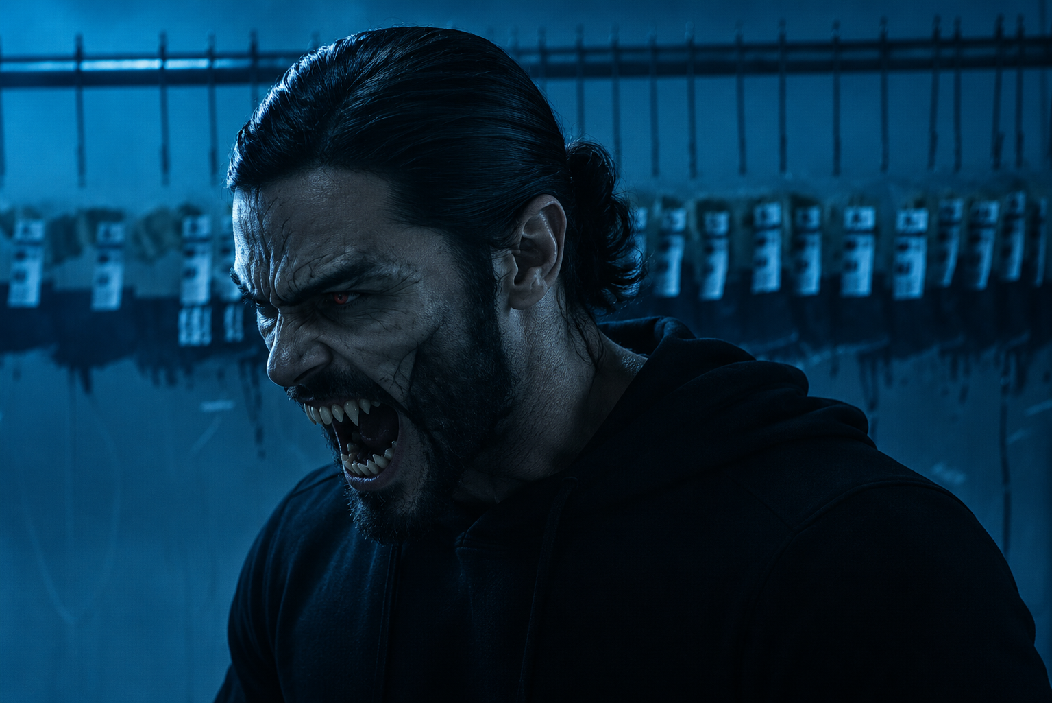 gigachad, morbius, gigachaded, 2022, angry, beard, black hair, buff, gray skin, hair