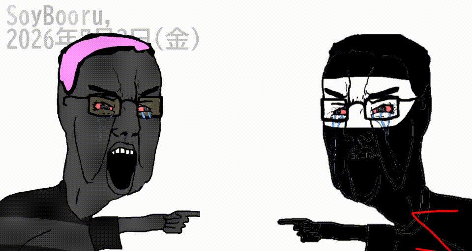 chudjak, animated, black clothing, black shirt, crying, glasses, gray shirt, green skin, hair, japanese text