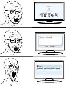 371 - ban bloodshot_eyes cap clothes comic crying glasses hat headphones large_eyebrows nigger open_mouth racism soyjak stretched_mouth stubble variant classic_soyjak video_game.png