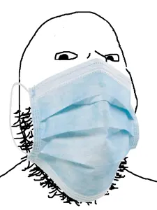 gapejak, looking at you, mask, mouth mask, no eyebrows, soyjak, stubble, surgical mask, white background