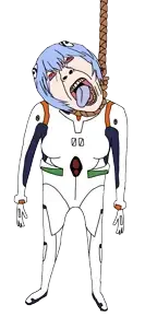 rei ayanami, bernd, crying, open mouth, rope, soyjak, neon genesis evangelion