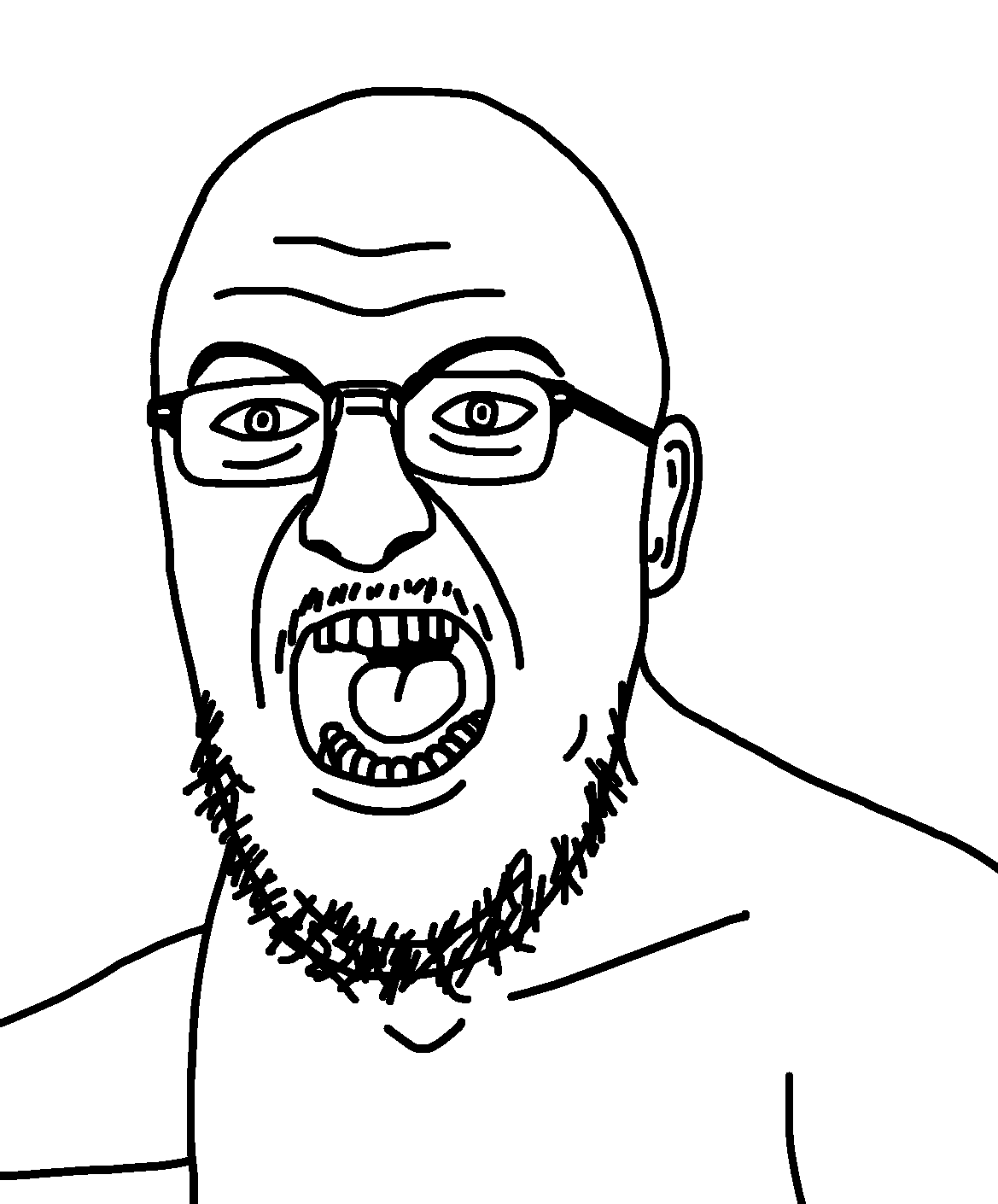 spartajak, unknown, 1soyjak, angry, arm, bald, beard, chin, double chin, ear