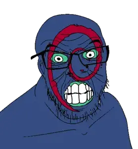 feraljak, blue skin, clenched teeth, debian, linux, logo, soyjak, wrinkles