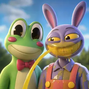 jax (the amazing digital circus), pepe, ribbit (the amazing digital circus), amphibian, animal, frog, pee, pissing, rabbit, the amazing digital circus