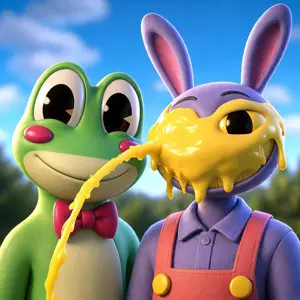 jax (the amazing digital circus), pepe, ribbit (the amazing digital circus), amphibian, animal, frog, pee, pissing, rabbit, the amazing digital circus