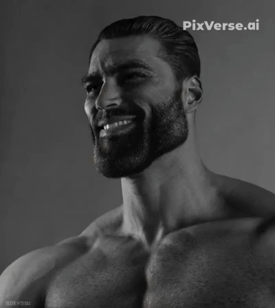 gigachad, angry, animated, artificial intelligence, beard, black beard, black hair, buff, chest, chest hair