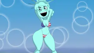 soytan, 1soyjak, animated, bikini, blue background, breasts, cleavage, dance, female, front view