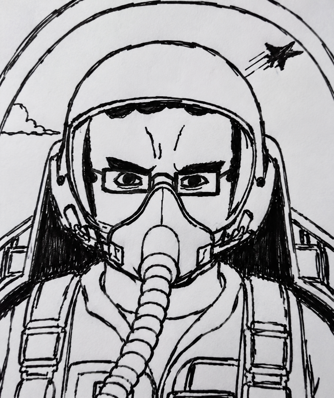 chudjak, chudjak front, 1soyjak, airplane, black eyes, black hair, clothes, cockpit, drawn background, fighter jet