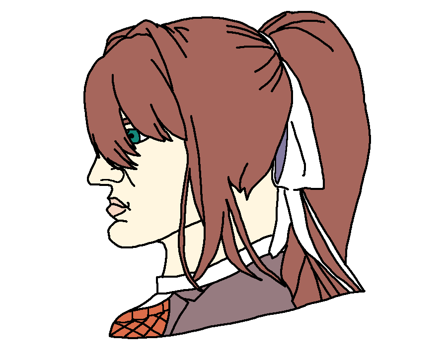 monika (doki doki literature club), yes chad, it's based and christpilled, blazer, brown hair, closed mouth, clothes, green eyes, hair, long hair