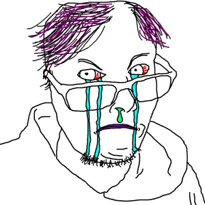 unknown, 1soyjak, bloodshot eyes, closed mouth, crying, frown, glasses, looking to the left, mouth, nose