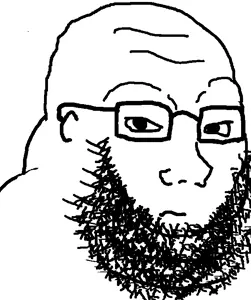 soyak, 1soyjak, bald, black eyes, closed mouth, fat, frown, glasses, looking at you, monochrome