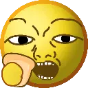 kuzjak, nuurumoji, black eyes, bread, eating, emoji, food, open eyes, open mouth, portrait