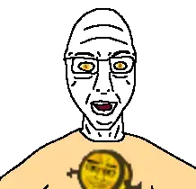 chezson, unknown, 1soyjak, bald, chez, front view, glasses, half body, looking at you, no beard