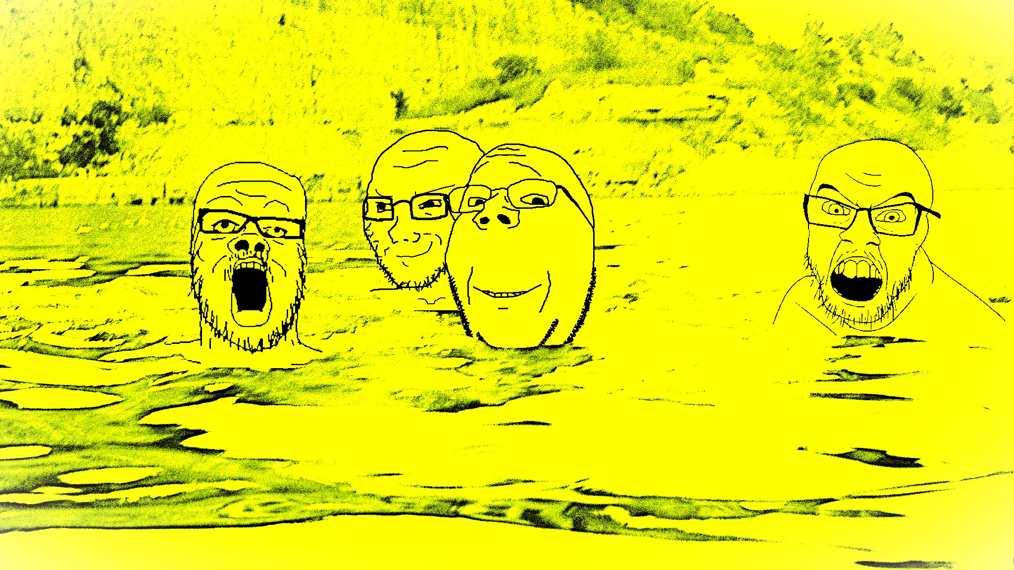 a24 slowburn soyjak, feraljak, gapejak, soyak, soyak (smug), wholesome soyjak, 4soyjaks, angry, front view, glasses
