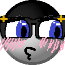 soytan, nuurumoji, beanie, blue eyes, blush, closed mouth, clothes, embarrassed, emoji, emoticon