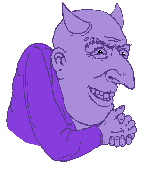 happy merchant, bald, clothes, demon, demon horns, ear, emoticon, hand, horns, jewish nose